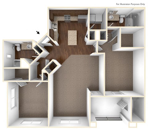 Floor plan for 2 beds, 2 baths, 1173 sqft